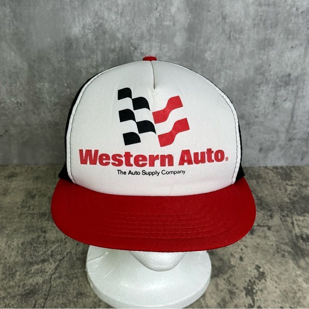 VTG Western Auto Supply‎ Company Red Black White Adjustable Trucker Snapback